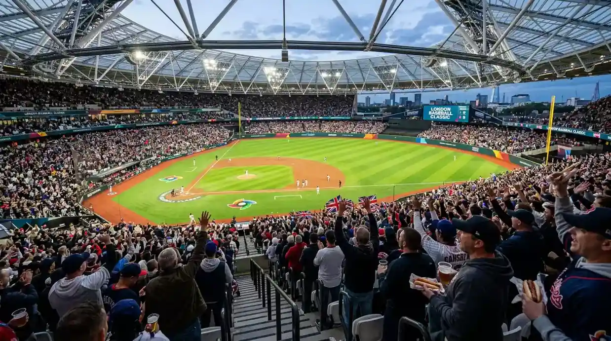 MLB London Series crowd at London Stadium enjoying live baseball action in 2024
